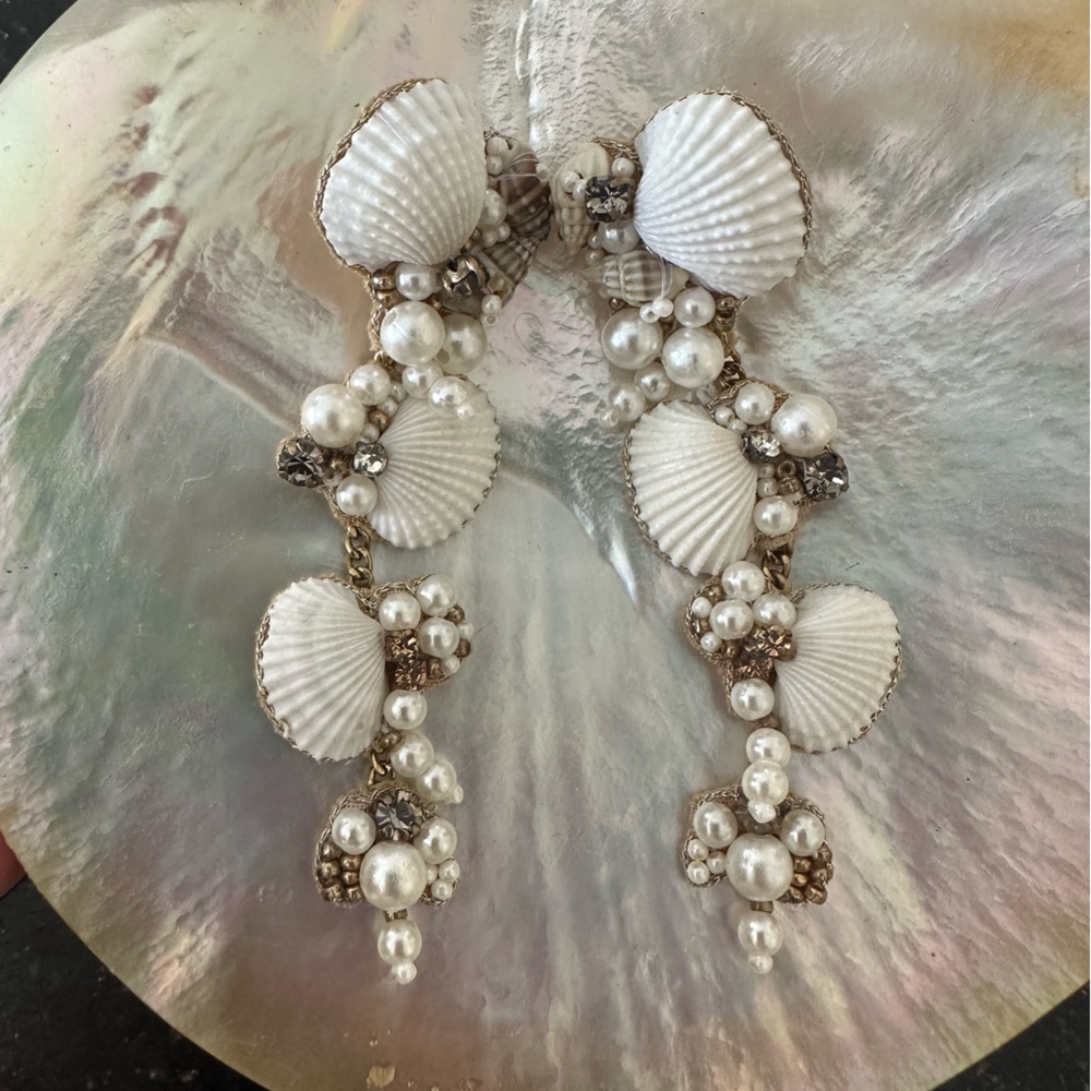 Designer White Seashell and Pearl statement earrings
